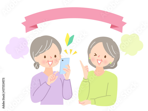 スマホでオススメを紹介するシニア女性達