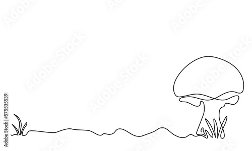 Mushroom in the grass. One continuous line mushroom minimal background