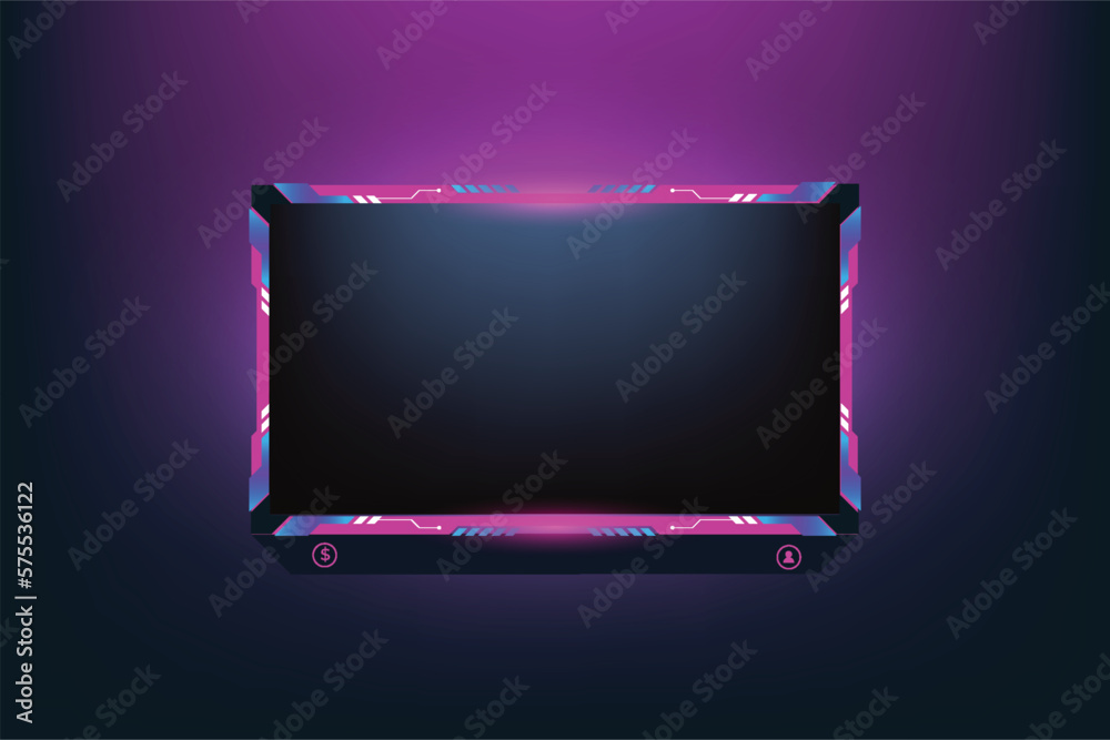 Girly screen overlay vector with pink and dark colors. Gaming screen panel design with abstract shapes for the broadcast system. Digital streaming overlay panel with girly color light effects.