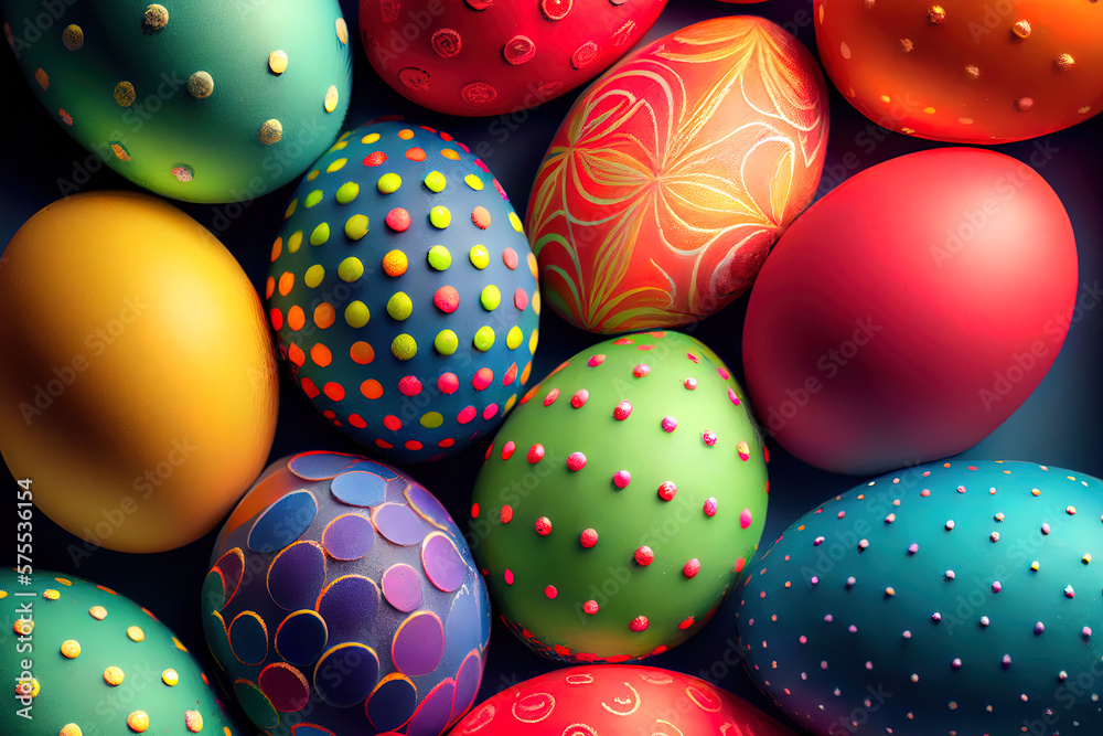 top view of multi colored easter eggs arraigned in minimal composition. Generative Ai top view of multi colored easter eggs arraigned in minimal composition. Generative Ai