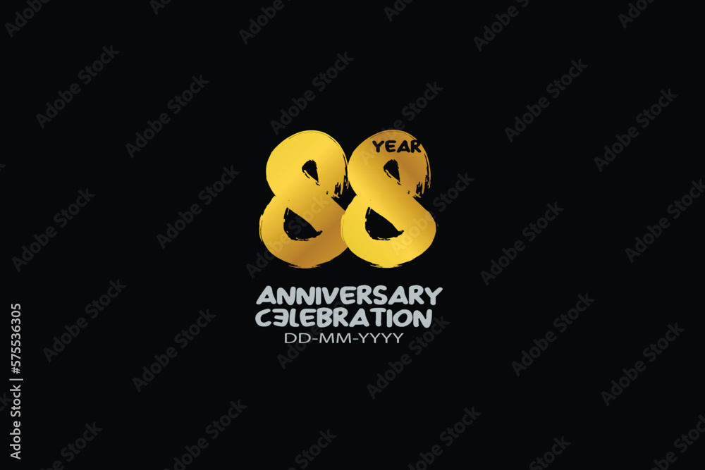 88th, 88 years, 88 year anniversary celebration abstract style logotype. anniversary with gold color isolated on black background, vector design for celebration vector