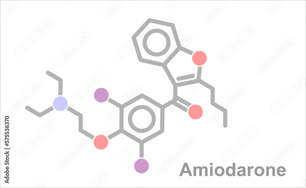 Simplified formula icon of amiodarone. Simplified formula icon of amiodarone.