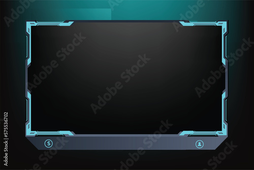 Online broadcasting screen panel decoration with shiny blue color. Live streaming overlay design for gamers. Live gaming overlay and screen interface design vector with abstract shapes. © Ifti Digital