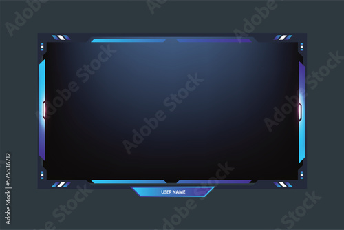 Futuristic live gaming overlay template design with blue color on a dark background. Stream screen interface elements vector for the online gamer. Live game frame border design with light effect.