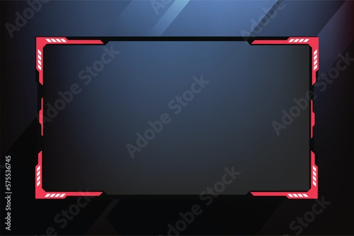Live streaming overlay design with abstract shapes. Futuristic gaming overlay and broadcast border vector on a dark background. Modern gaming overlay and online screen panel design with red color.