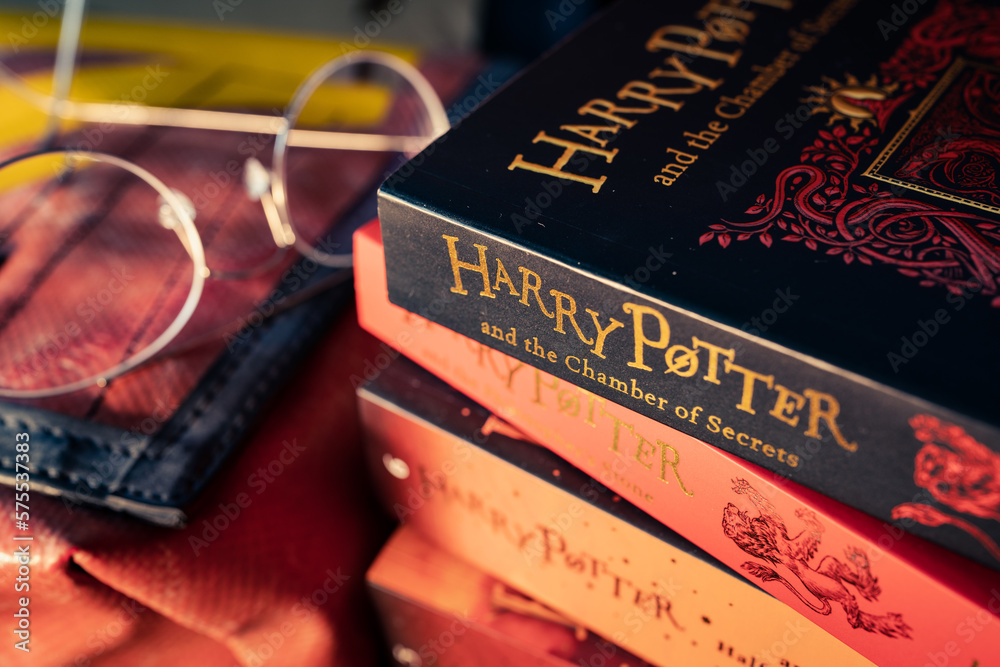 Fototapeta premium Bangkok, Thailand - February 26, 2023 : A stack of Harry Potter books.