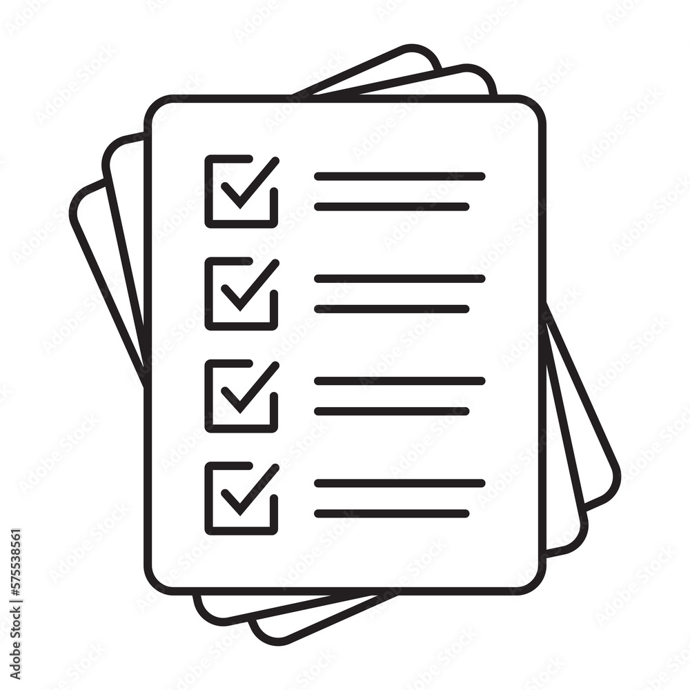 Checklist vector icon in line art style. Document icon, questionnaire icon, illustration isolated on white background for graphic and web design. Checklist vector icon in line art style. Document icon, questionnaire icon, illustration isolated on white background for graphic and web design.