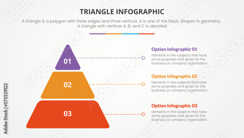 infographic triangle concept for slide presentation with 3 point list with flat style