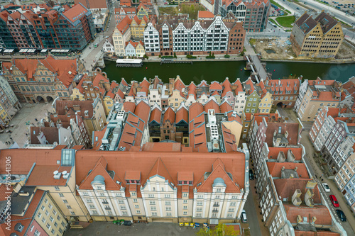 Obraz na płótnie Top view from the drone of the old town in Gdansk, Poland w salonie