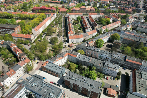 Obraz na płótnie Top view from the drone on historic housing estates in Gdansk w salonie