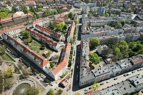 Obraz na płótnie Top view from the drone on historic housing estates in Gdansk w salonie