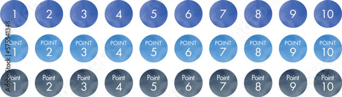 使いやすい　数字のアイコン　セット　フレーム　　ポイント　青　水彩