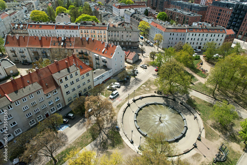 Top view from the drone on historic housing estates in Gdansk