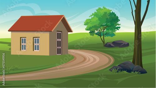 Forest house. Indian village rural house. farmer home greenery