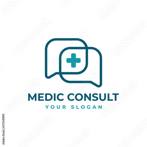 Medical Consult logo design vector, Talk chat icon with cross logo concept