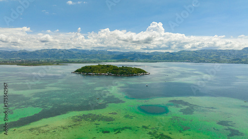 Aerial drone of tropical island and blue sea. Negros. Philippines.