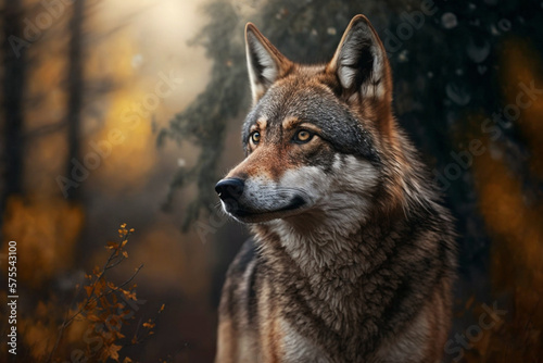 portrait of a wolf in the forest