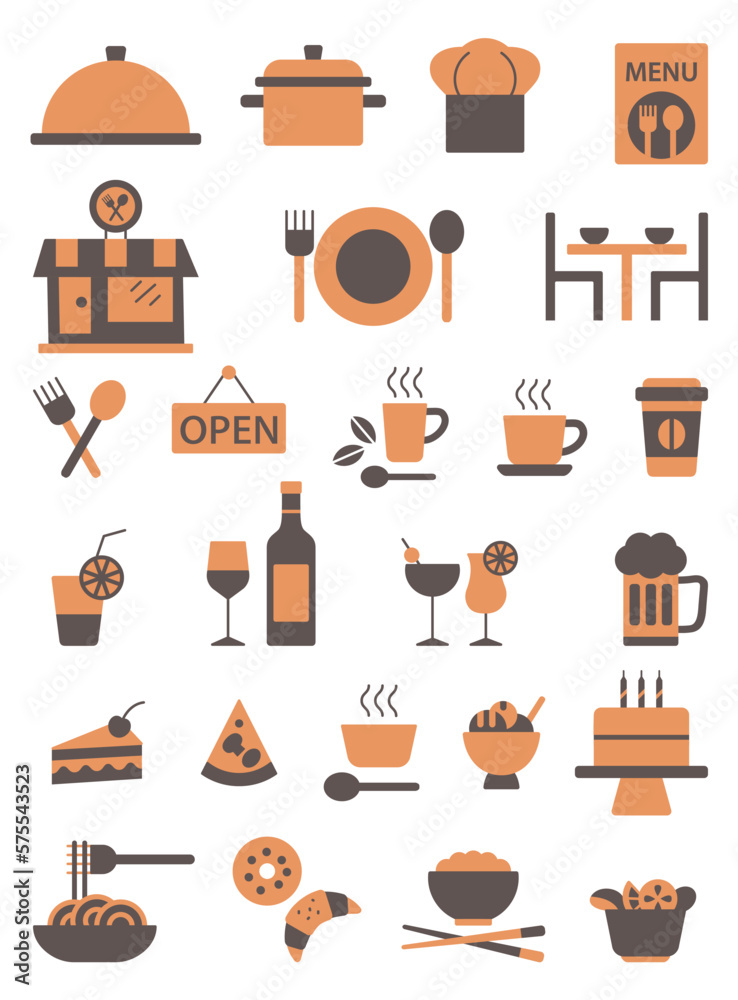 Orange and brown restaurant icons vector set
Orange and brown restaurant icons vector set