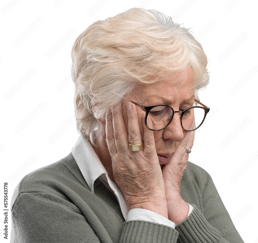 Sad lonely elderly woman posing with head in hands Sad lonely elderly woman posing with head in hands