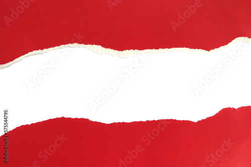 Abstract texture of torn paper in half on a white isolated background.