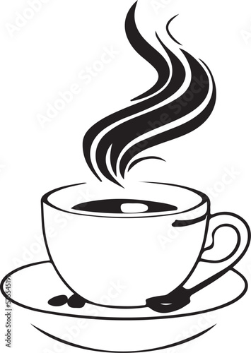 Minimalist Black and White Cup of Tea or Coffee with Steam Vector Illustration