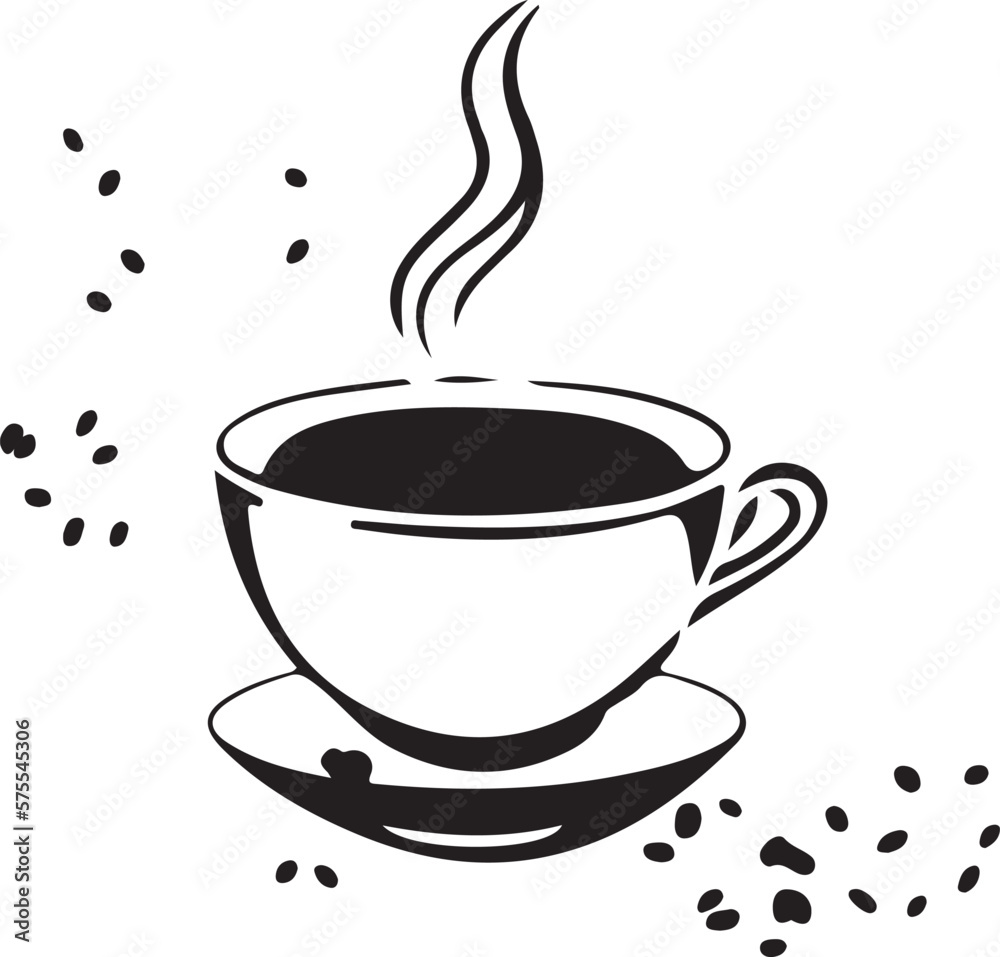 Minimalist Black and White Cup of Tea or Coffee with Steam Vector Illustration Minimalist Black and White Cup of Tea or Coffee with Steam Vector Illustration