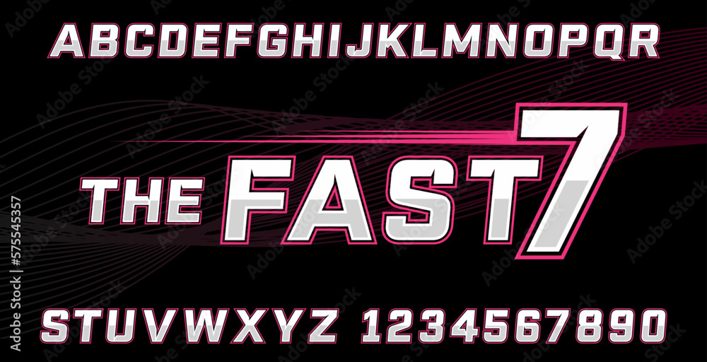 White dynamic alphabet bold and thin outline pink , sport sans typeface, versatile font impactful for speed logos, action titles, strong racing typography, gaming designs. Vector typography design 