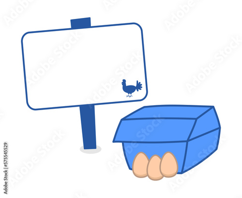 Small fresh egg pack in blue with promotional sign on white background