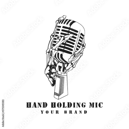 hand holding microphone logo vintage