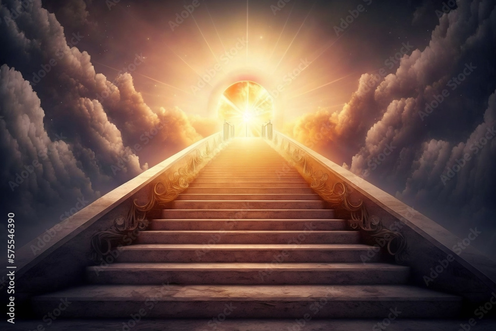 Beautiful religious background - stairs to heaven, bright light