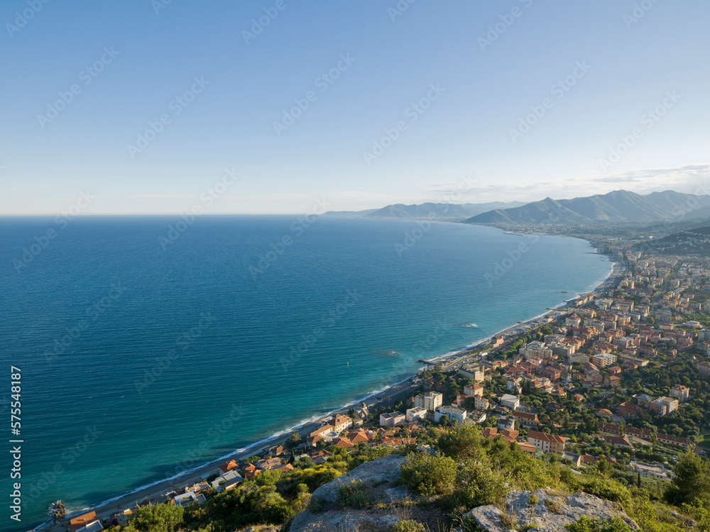 Elevated view of Mediterranean coastline from rock bluff Elevated view of Mediterranean coastline from rock bluff