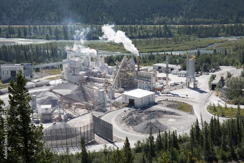 Aerial view of cement plant in mountains photo