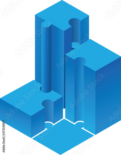 Blue puzzle blocks representing ladder of success or growing graph or bar diagram in 3d. Can be used in business reports, presentations, or any other corporate graphics to show growth and succession