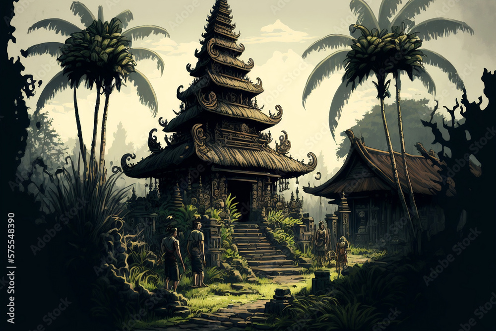 Naklejka premium Discovering Bali's Pure Temple through Generative AI Techniques