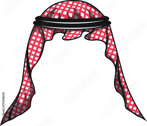 red and white patterned middle eastern Arab Muslim man head wear with transparent background. can be used for many projects showing Arabic traditions and clothes.