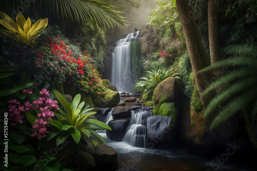 bali garden waterfall, generative ai
