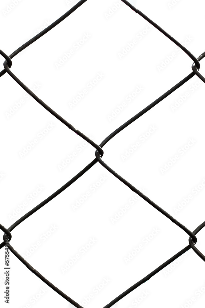 Metal mesh fence isolated on white background