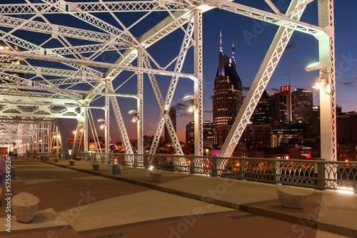 Shelby Street Pedestrian Bridge at dusk, Nashville, Tennessee, USA photo