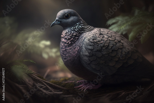A Majestic Pigeon's Portrait in the Lush Green Forest