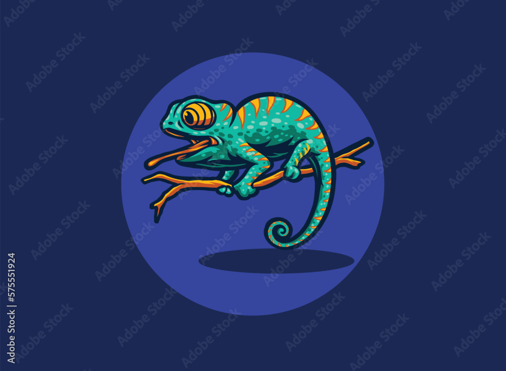 Cute Chameleon animal design vector illustration on blue background Cute Chameleon animal design vector illustration on blue background
