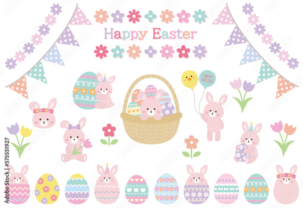 イースター　かわいいうさぎのイラスト素材セット