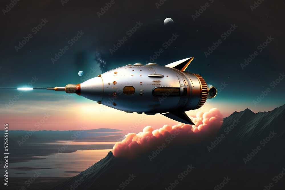 Futuristic Rocket Ships. Created with Generative AI, Artificial