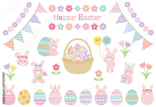 イースター　かわいいうさぎのイラスト素材セット