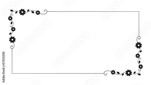 Floral rectangle frame. Hand drawn line border, leaves and flowers, wedding invitation and cards, logo design and posters template. Elegant minimal style floral vector isolated