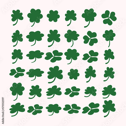 set of Shamrock lucky clover St. patrick’s day trefoil Irish vector.four leaf linear holiday symbol. design element for sticker, logo, icon, t-shirt, banners, prints.