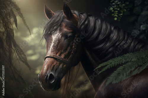A Majestic Horse's Portrait in the Serene Forest photo