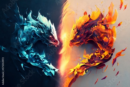Fire and Ice Dragoon - Desktop background - Generative contrast between fire and ice but can combine together