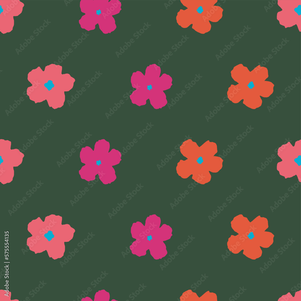 RETRO DOODLE FLORAL MULTICOLOR SEAMLESS PATTERN ALL OVER PRINT VECTOR
