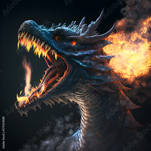 Fight the fire-breathing dragon alone 3D illustration. Generative AI © Komal