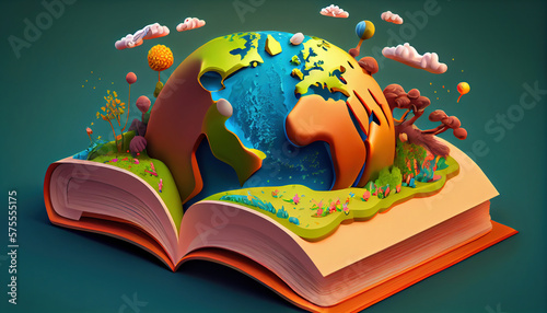 World book day 3D illustration. Generative AI. Generative AI.